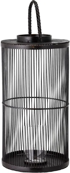 BLOOMINGVILLE Effie Lanterne m/Glas, Sort, Bambus